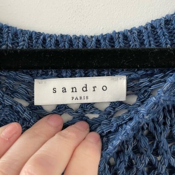 SANDRO Blue Sweater Chunky Open Knit Crochet Size 1 US SMALL - Picture 8 of 10